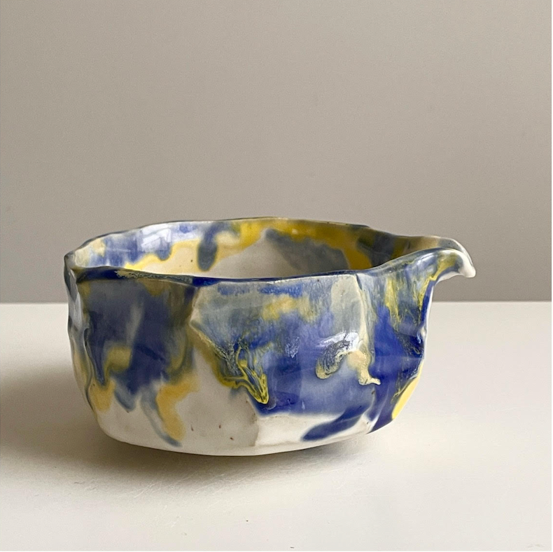 Handmade Kurinuki Chawan - Yellows and Blues