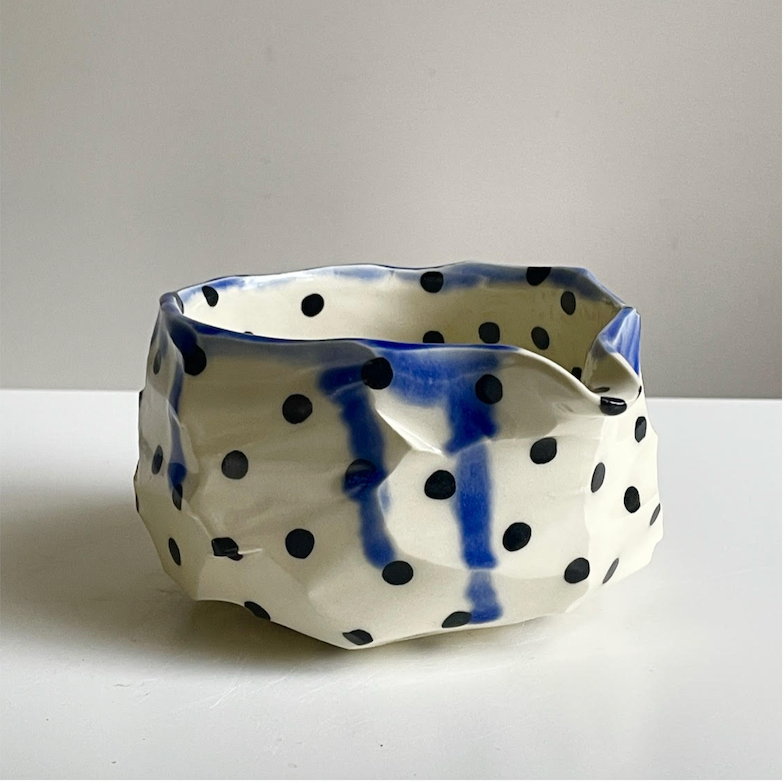 Handmade Kurinuki Chawan - Polka Dot Drip