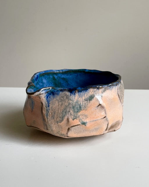 Handmade Kurinuki Chawan - Peachy Sapphire